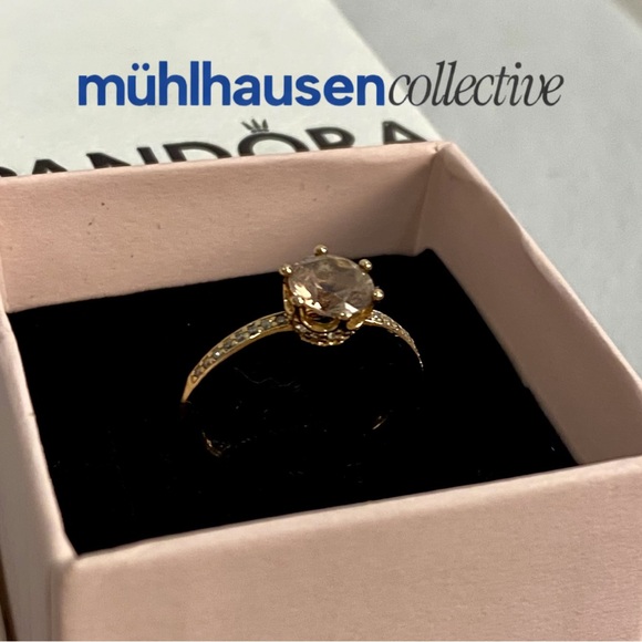 SIZE 6 - Pandora Rose Gold CZ Solitaire Ring w/ Pavé Band - Picture 4 of 4